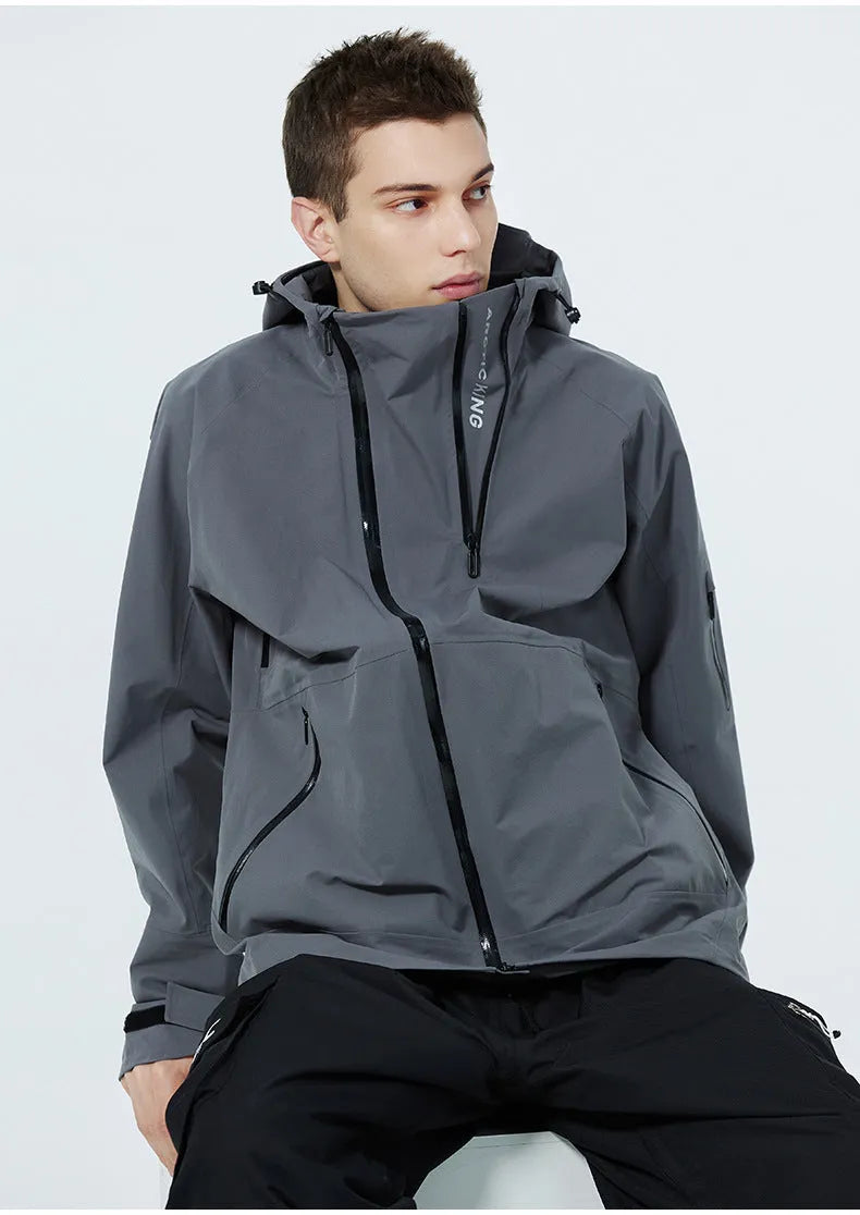 Unisex windproof waterproof ski suit for winter sports in yellow, black, grey, and liner colours