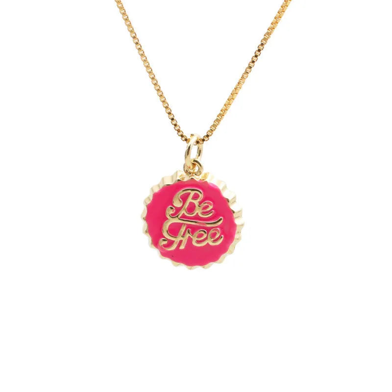 Copper bottle cap pendant necklace with 18K gold electroplating on a 40cm box chain.