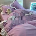 Mori style washed cotton four-piece bedding set in solid lace-creamy colour with quilt cover, sheet, and pillowcases