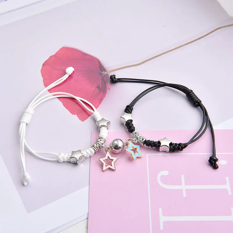 Magnetic couple bracelets with crown design and electroplating finish