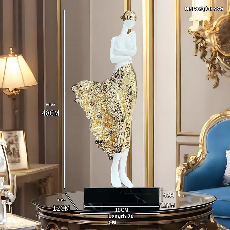 48cm tall resin sculptured character ornament in rose gold or silver metallic finish