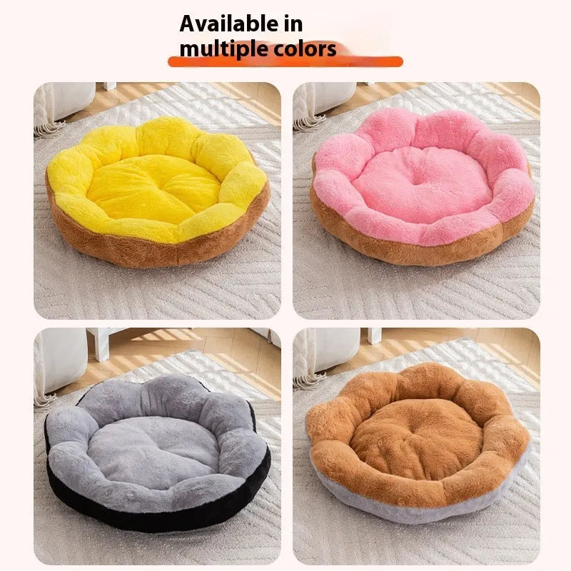 Thick rabbit plush detachable cat bed in round nest design with brown grey colour