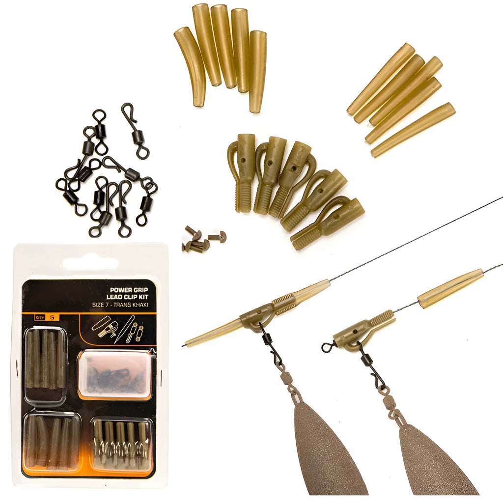 30-piece European carp fishing accessory set showing anti-winding pipes, threaded hoses, rotation connectors and screws