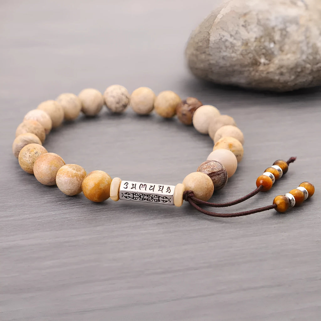 Wood colour handmade stone bead bracelet with European retro design