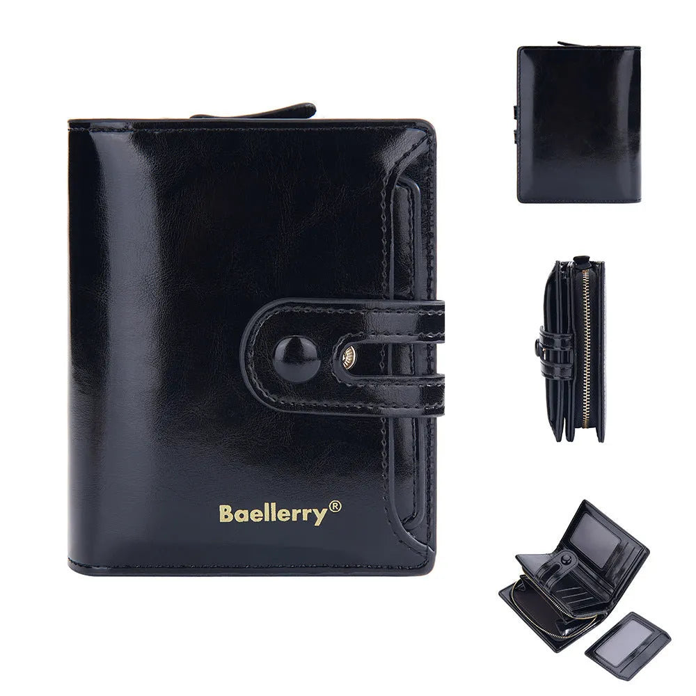 Women's PU leather card holder wallet shown in one of eight available colours.