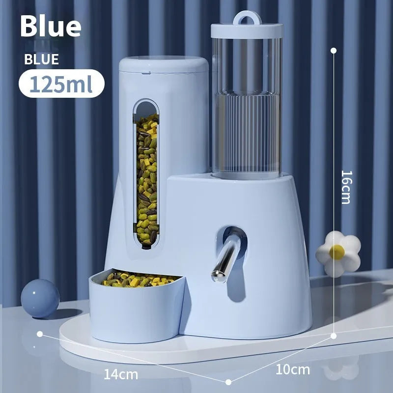 Hamster automatic drinking water feeder and food basin in blue, pink or white colours