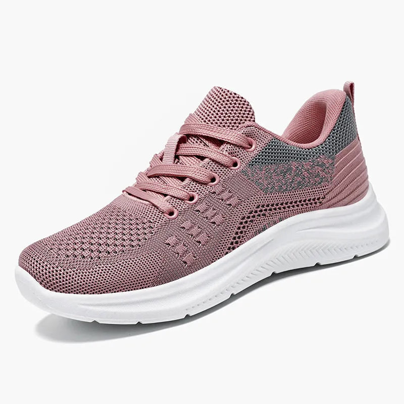 Women's black mesh sneakers with round toe and lace-up design on white background