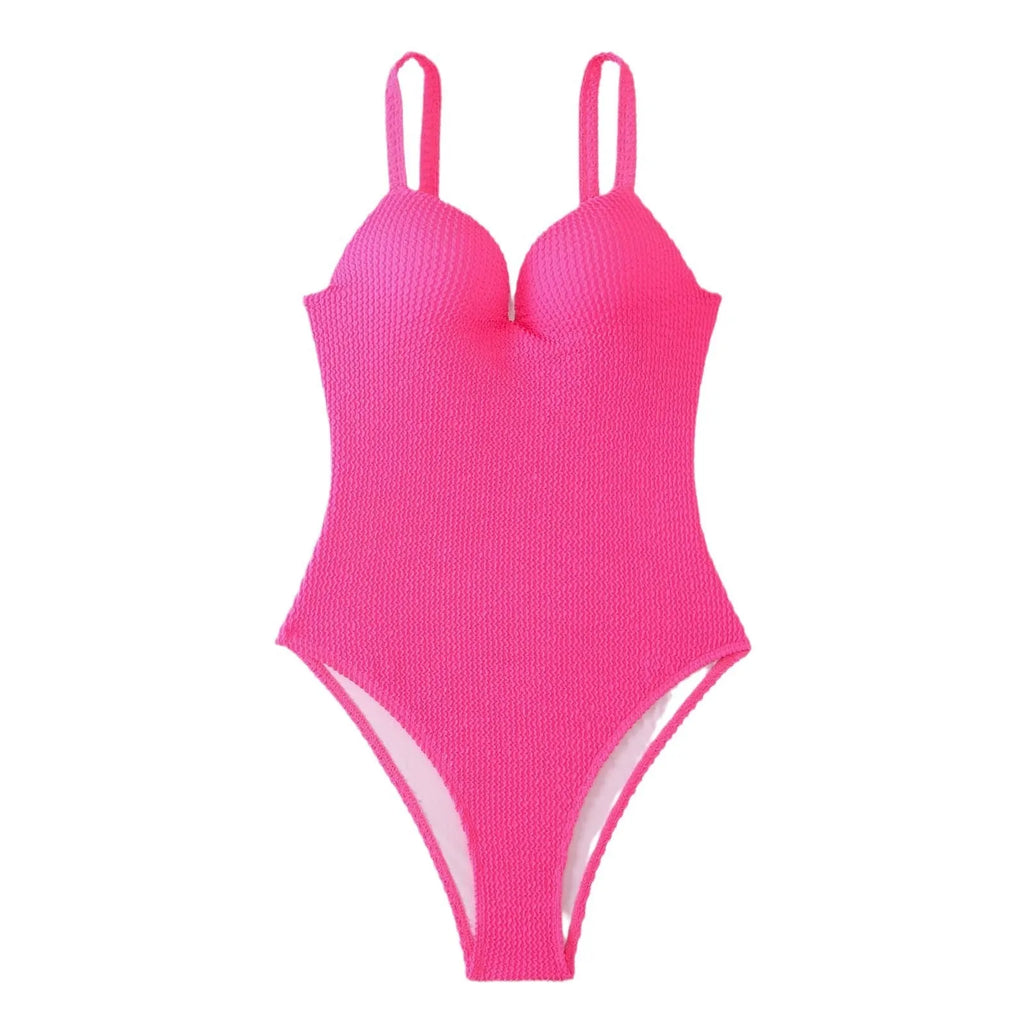 Women's black one-piece sleeveless swimsuit with a sunken stripe pattern on a mannequin.