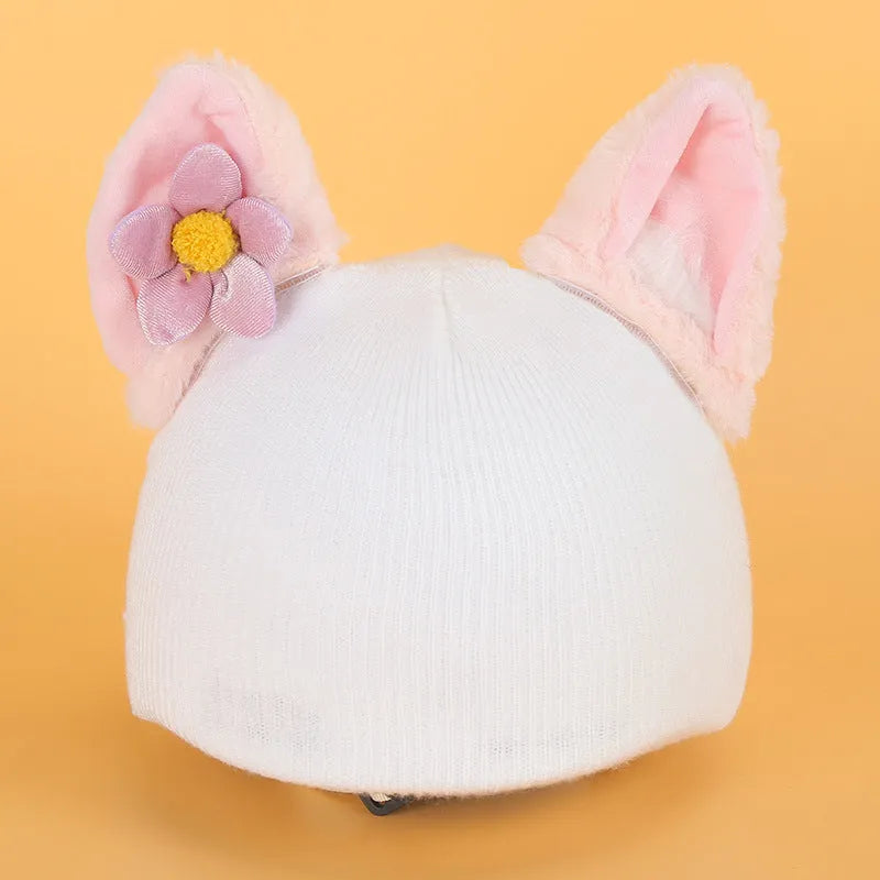 Plush fabric ski helmet decoration with cartoon design for winter gear customisation