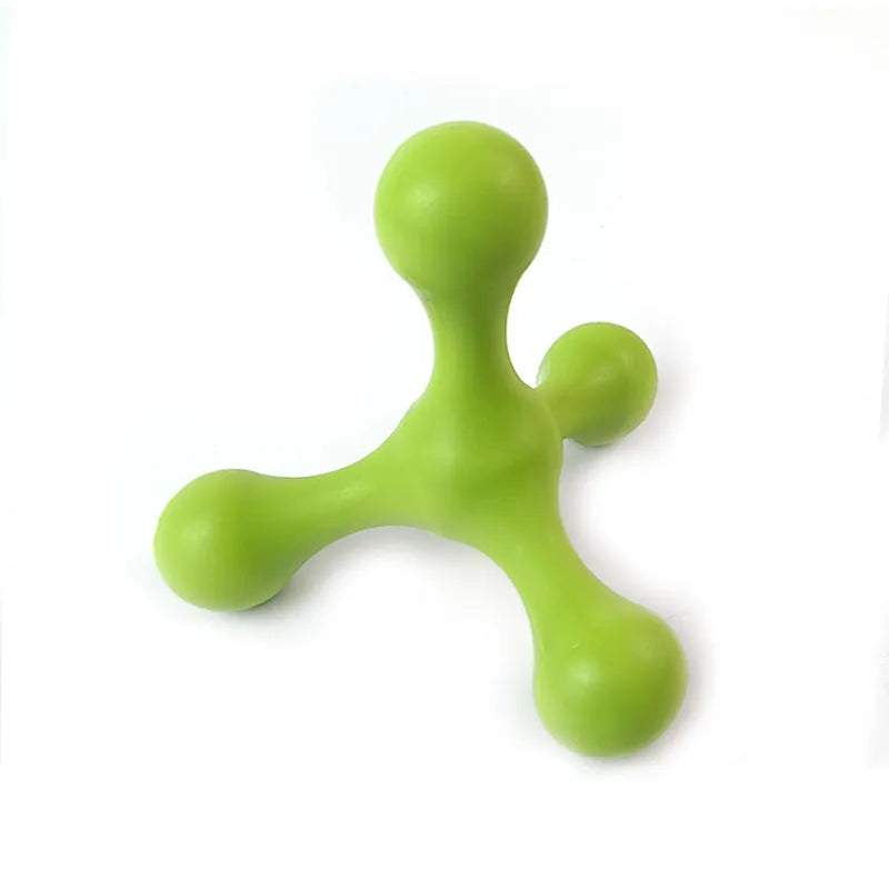 Blue silicone three-legged chew toy for small and medium dogs on a white background.