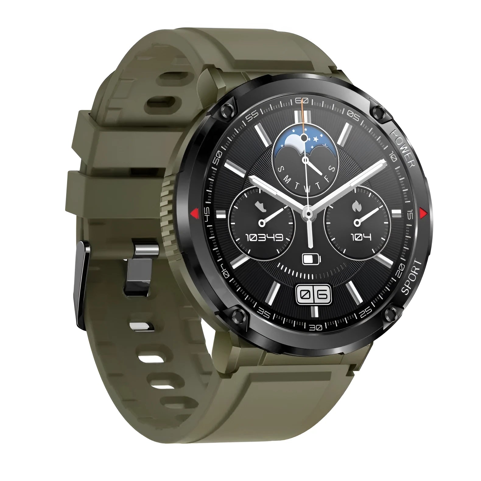 T30 Smart Watch with black silicone strap on a wrist, showing a fitness tracking display on its IPS screen.