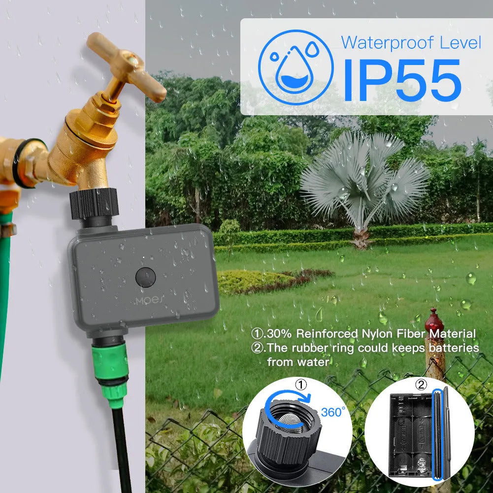 Bluetooth garden irrigation timer with smartphone app control for remote watering schedules