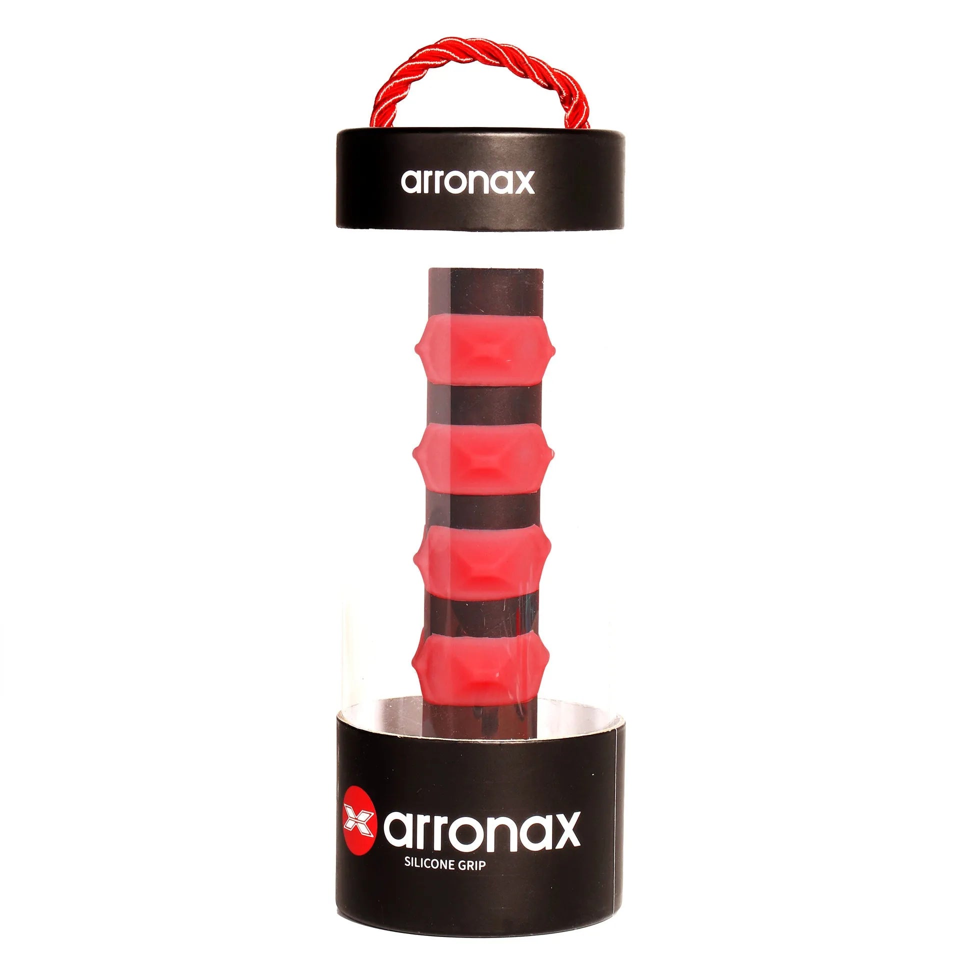 Silicone racquet grip buckle in multiple colours on a black background.