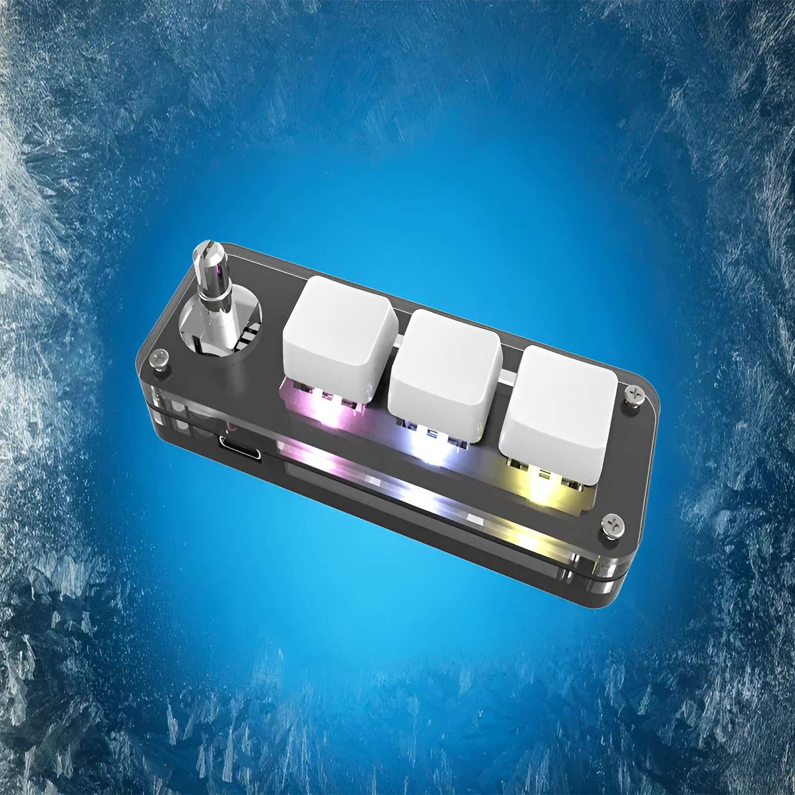 Black programmable mechanical keypad with RGB backlit keys for copy paste shortcuts