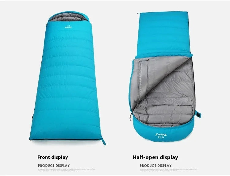 Black outdoor sleeping bag with envelope structure and multiple weight options for adult camping