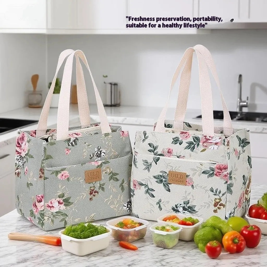 Women's printed canvas bag with aluminium frame in floral pattern and colour variations