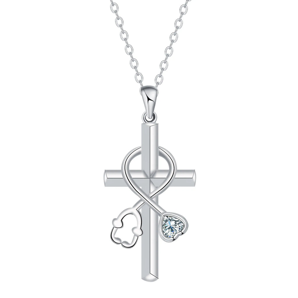 Cross stethoscope necklace with electroplated copper pendant and cross chain