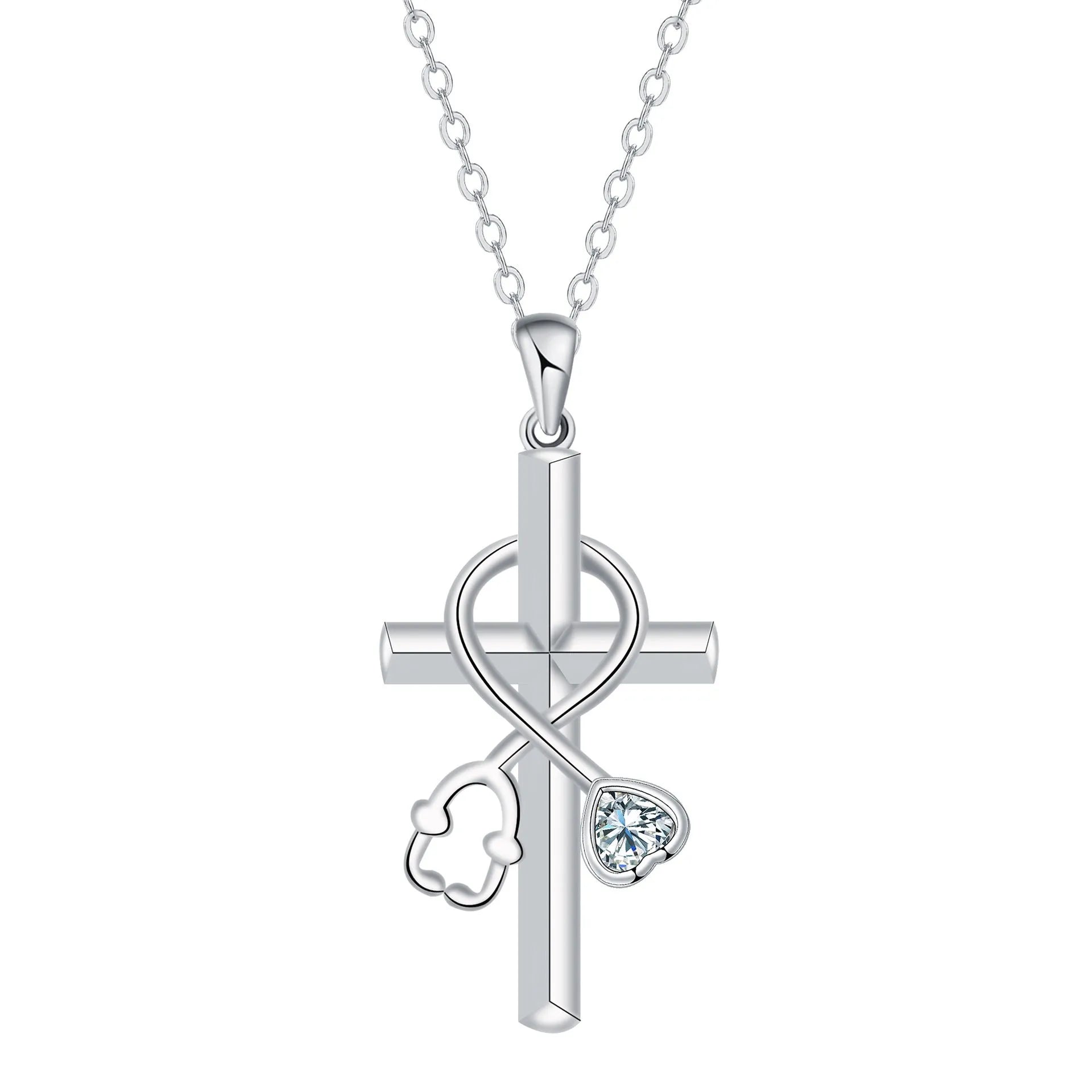 Cross stethoscope necklace with electroplated copper pendant and cross chain