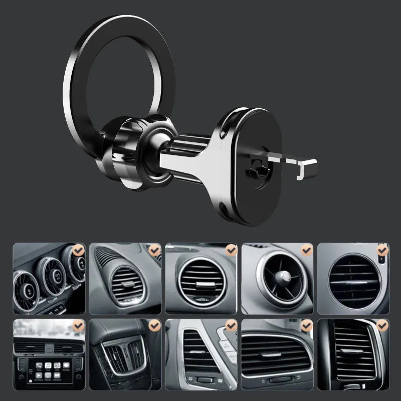 Black magnetic suction car air outlet phone holder with O-ring bracket