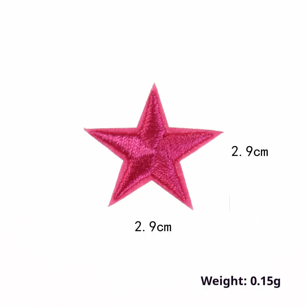 Colourful handmade embroidered five-pointed star cloth stickers for DIY decoration on fabric.