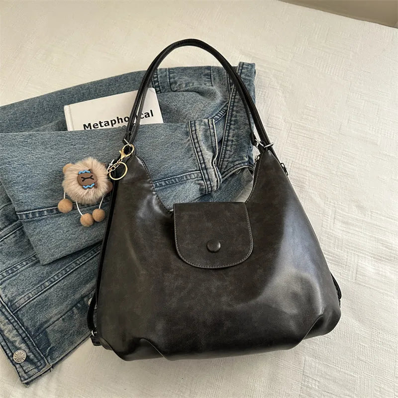 Textured PU women's shoulder bag in horizontal square shape with single strap