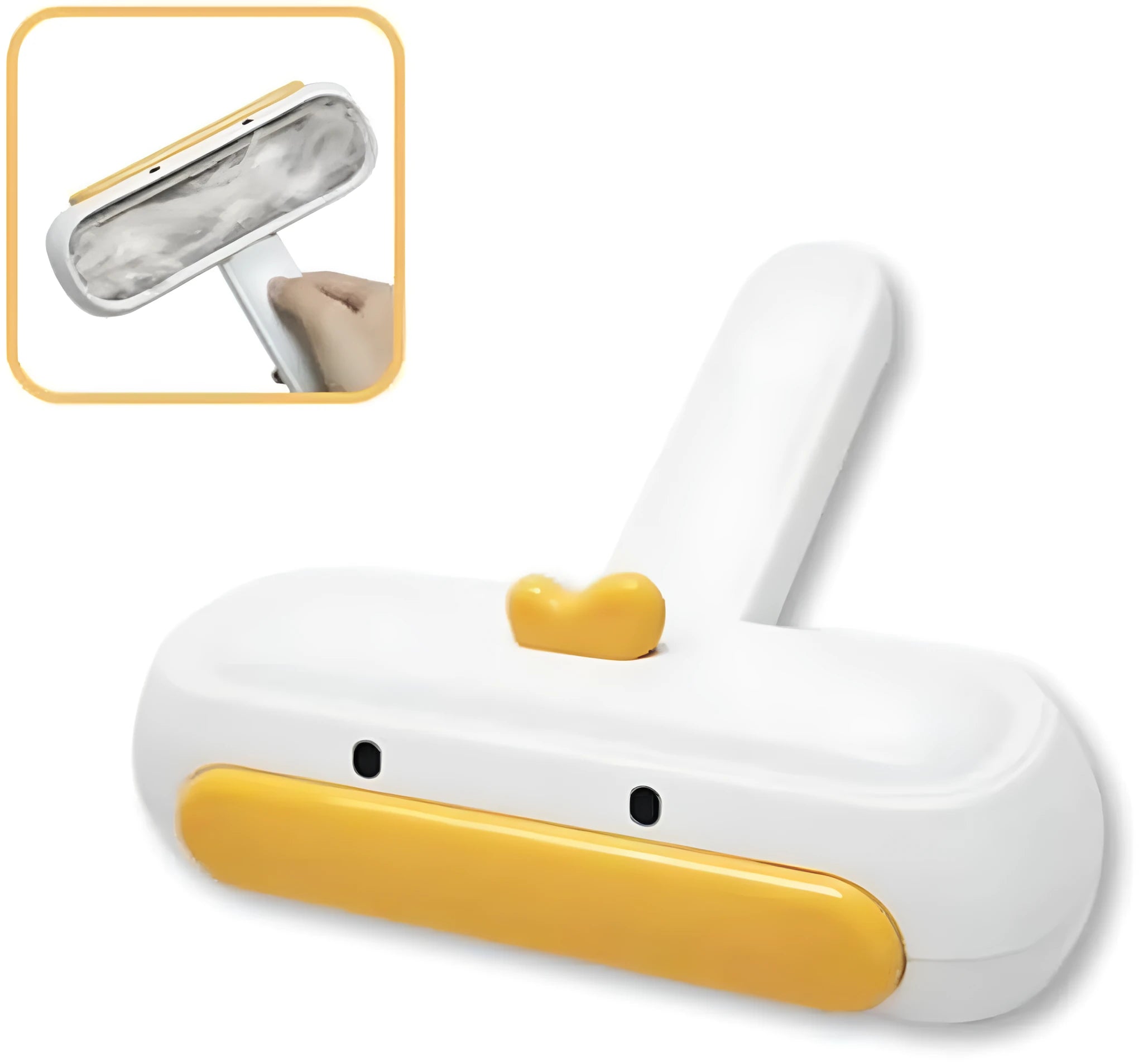 White portable pet hair remover tool with duck design featuring polyester bristles for furniture and car seat cleaning