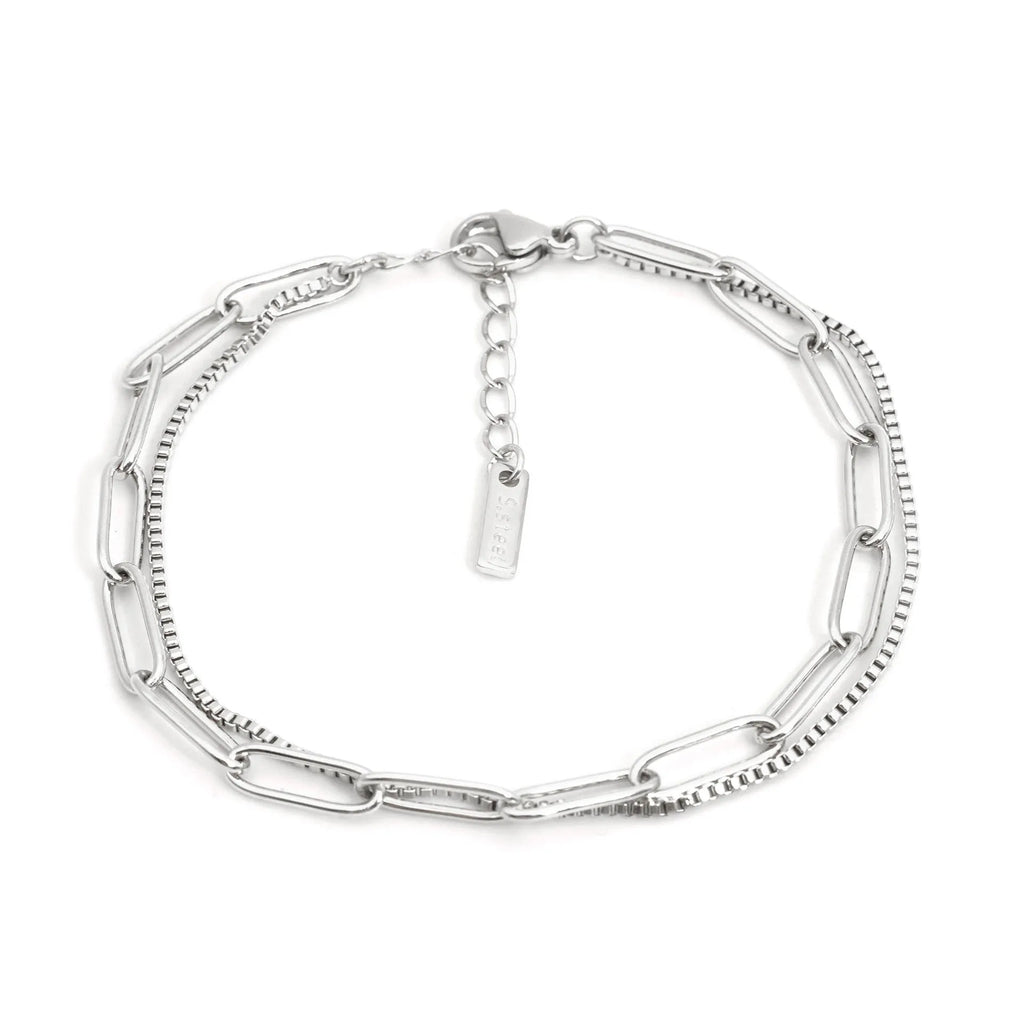 Double layer titanium steel women's bracelet with geometric design in gold electroplated finish