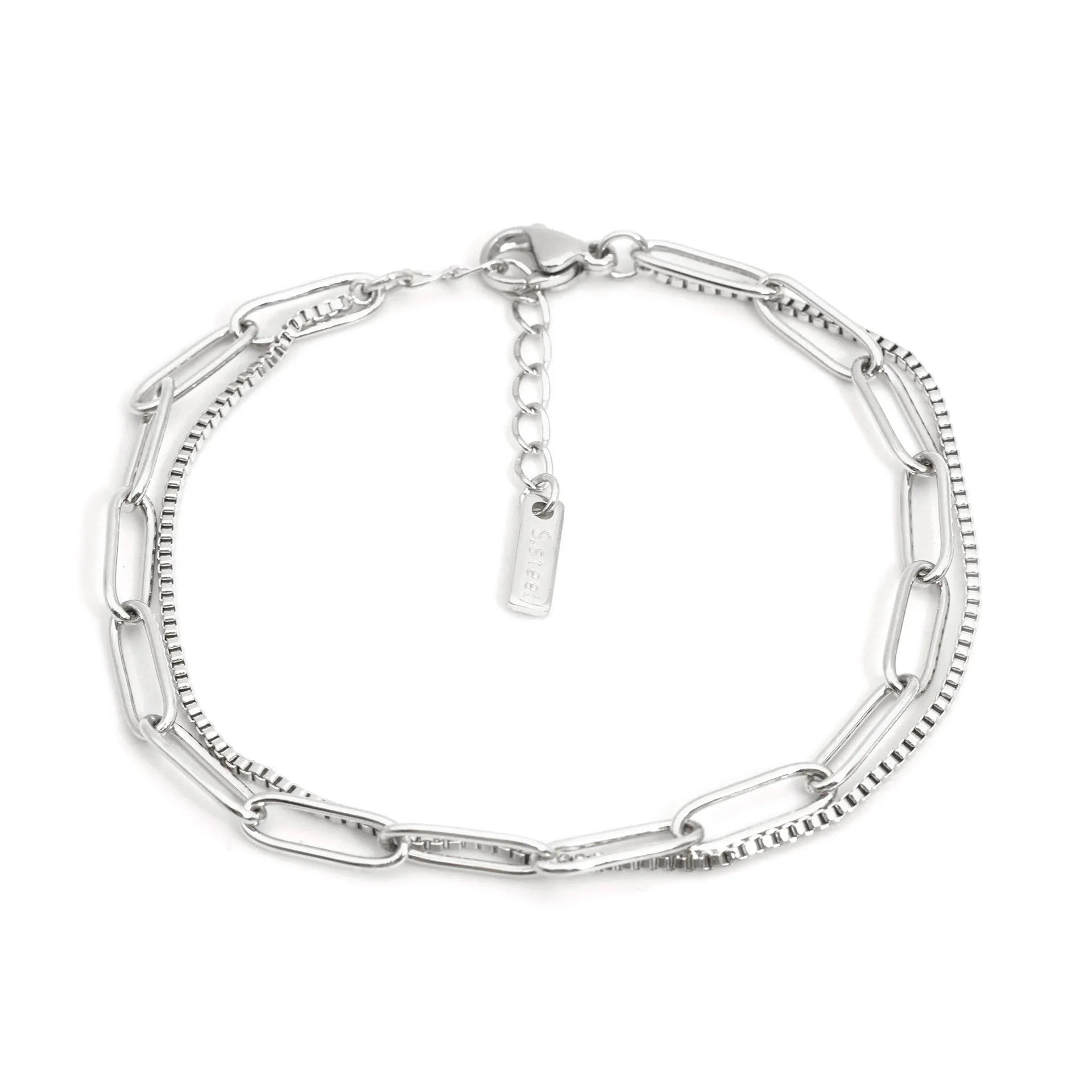 Double layer titanium steel women's bracelet with geometric design in gold electroplated finish