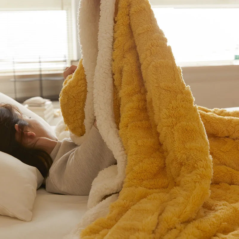 Thermal flannel winter blanket in tea green colour showing taffeta texture and modern simple styling