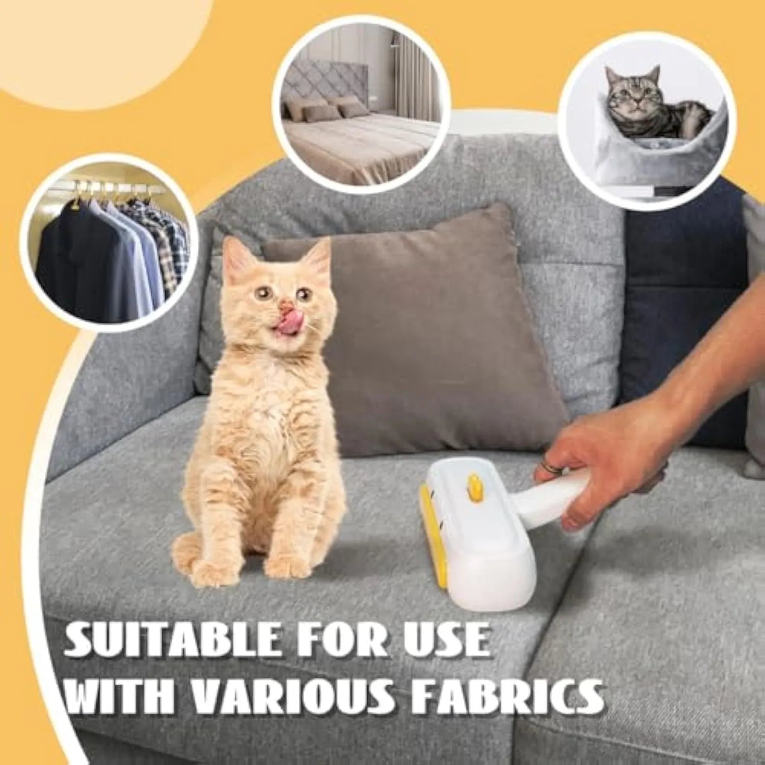 White portable pet hair remover tool with duck design featuring polyester bristles for furniture and car seat cleaning