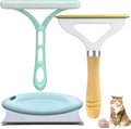 Three pet hair removal tools: a copper lint shaver, a silicone brush, and a round ABS cleaner.