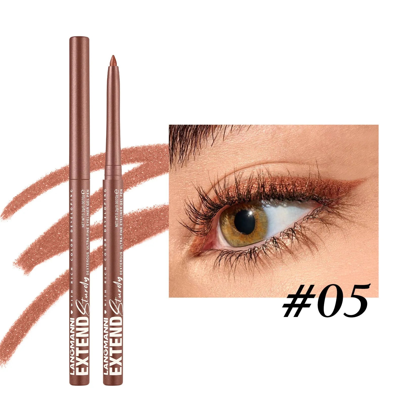 Set of 12 colourful gel glitter eyeliner pencils arranged showing metallic, matte, and glitter finishes.