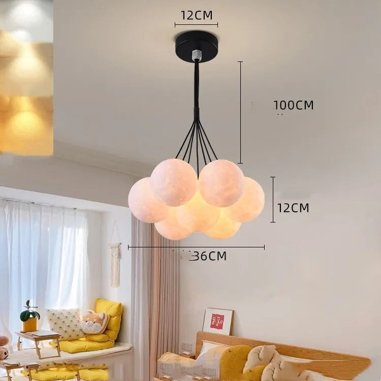 Nordic moon bubble LED chandelier with iron frame and PMMA lampshade in gold or black finish