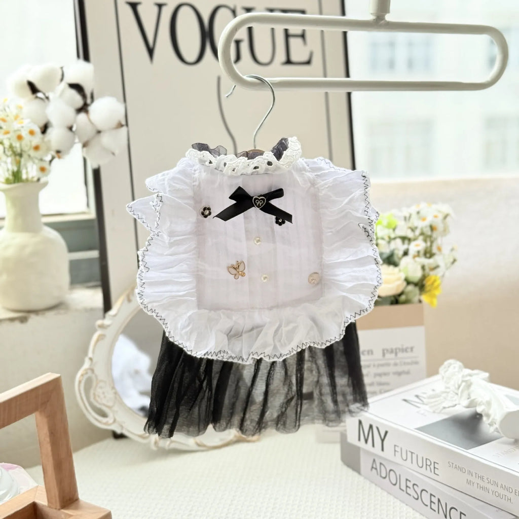 White polyester princess-style gauze skirt for small dogs shown on mannequin