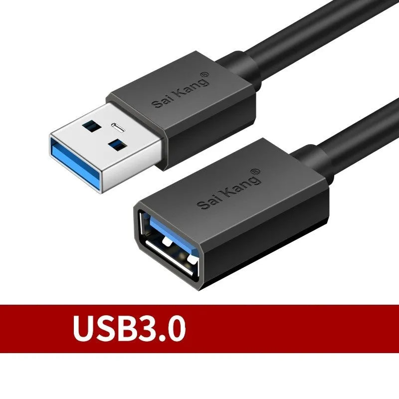 USB 3.0 and 2.0 male to female extension cable with black PVC insulation in various length options
