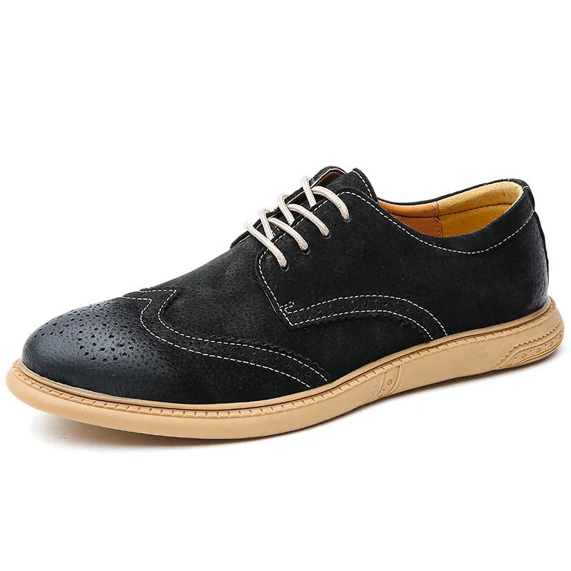 Men's black business formal leather shoes with lace-up design and rubber sole
