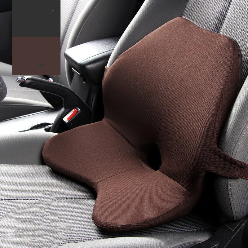 Car seat lumbar support waist pad with memory cotton, shown in beige colour.