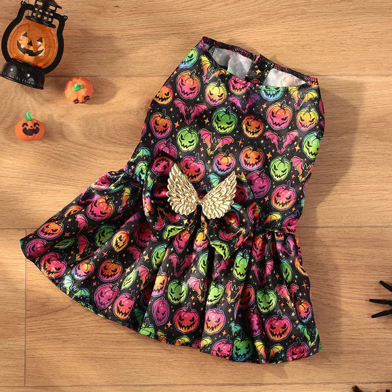 Angel wings Halloween dog costume in bright pumpkin colour on pet