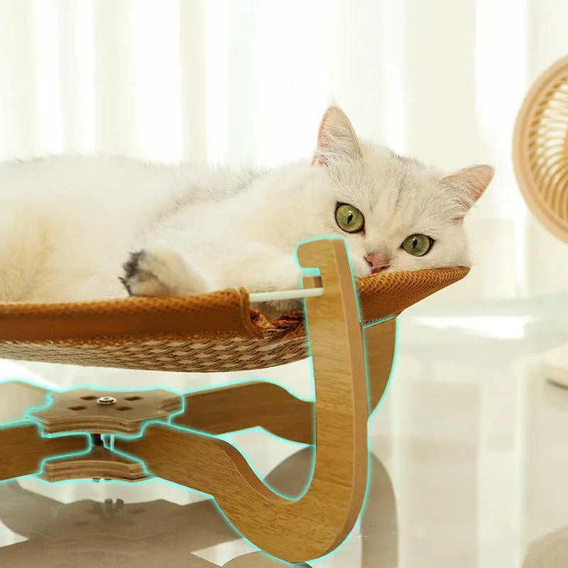 Brown woven rattan pet hammock bed measuring 46cm square with elevated design for cats and dogs