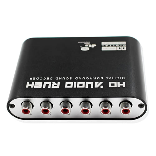 Black DTS Dolby AC-3 digital audio decoder with optical coaxial inputs for 5.1 channel conversion