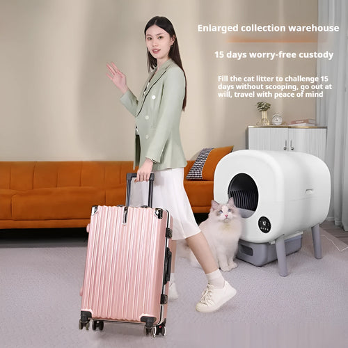 Automatic cat litter box with self-cleaning system and 13L waste storage capacity