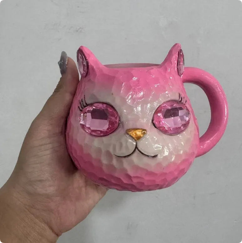 Resin crystal cat cup decorative craft in American style design