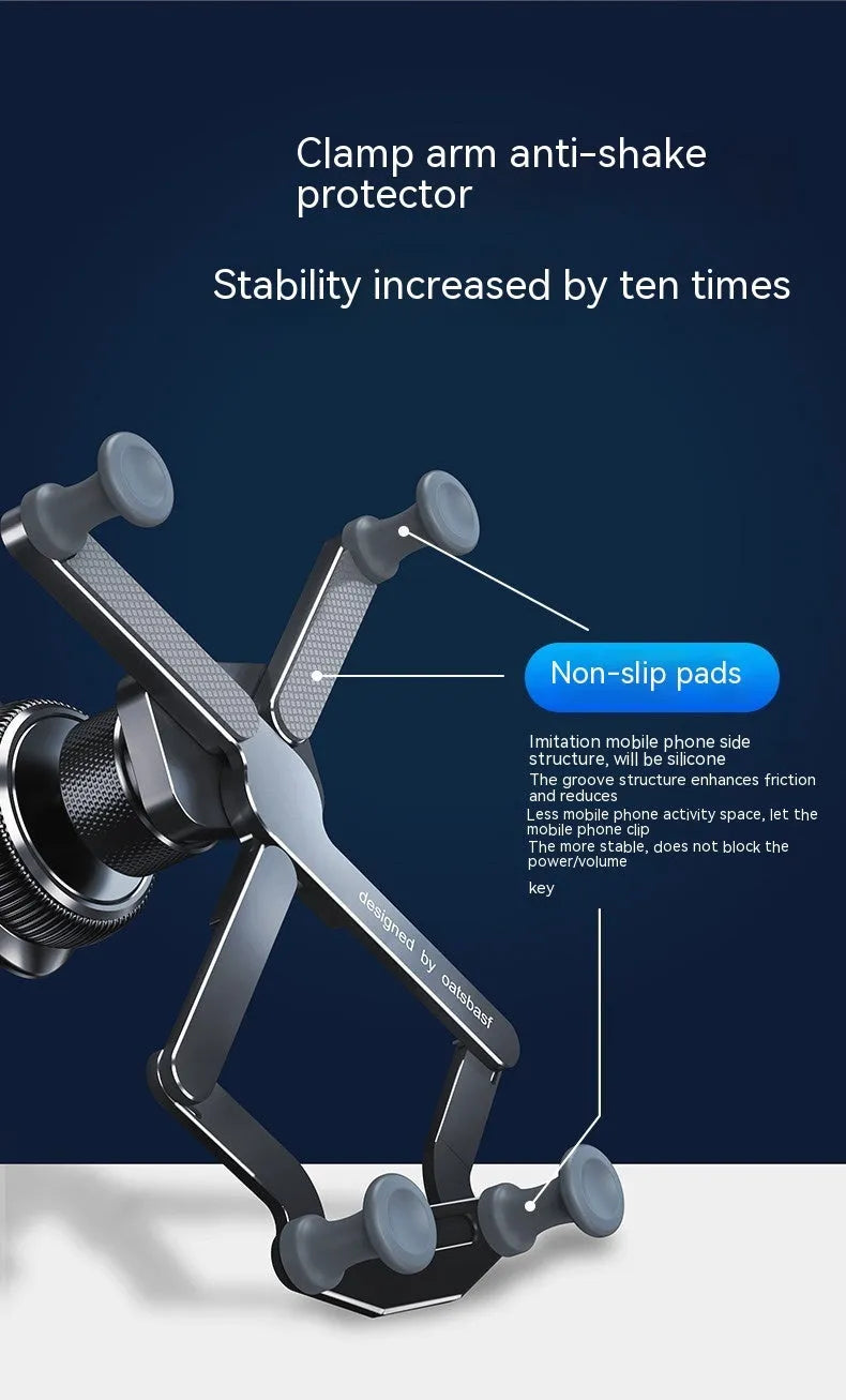 Invisible alloy car phone bracket showing air vent and dashboard mounting options in black, silver and grey colours