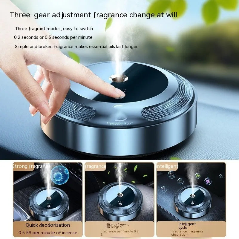 Automatic car air freshener diffuser with zinc alloy shell and vehicle logo design