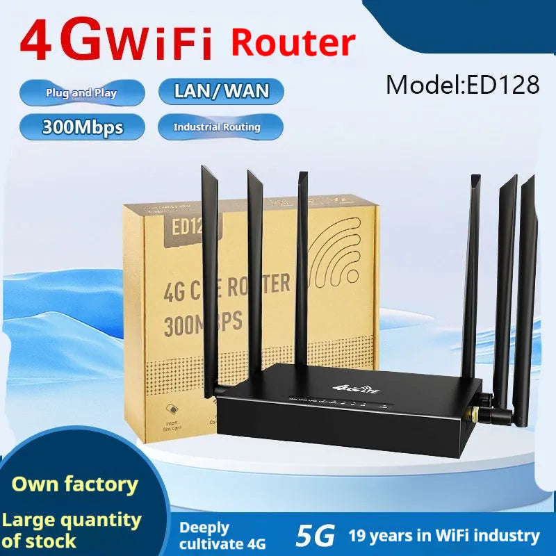 Industrial iron casing 4G router with removable antennas showing DC power interface