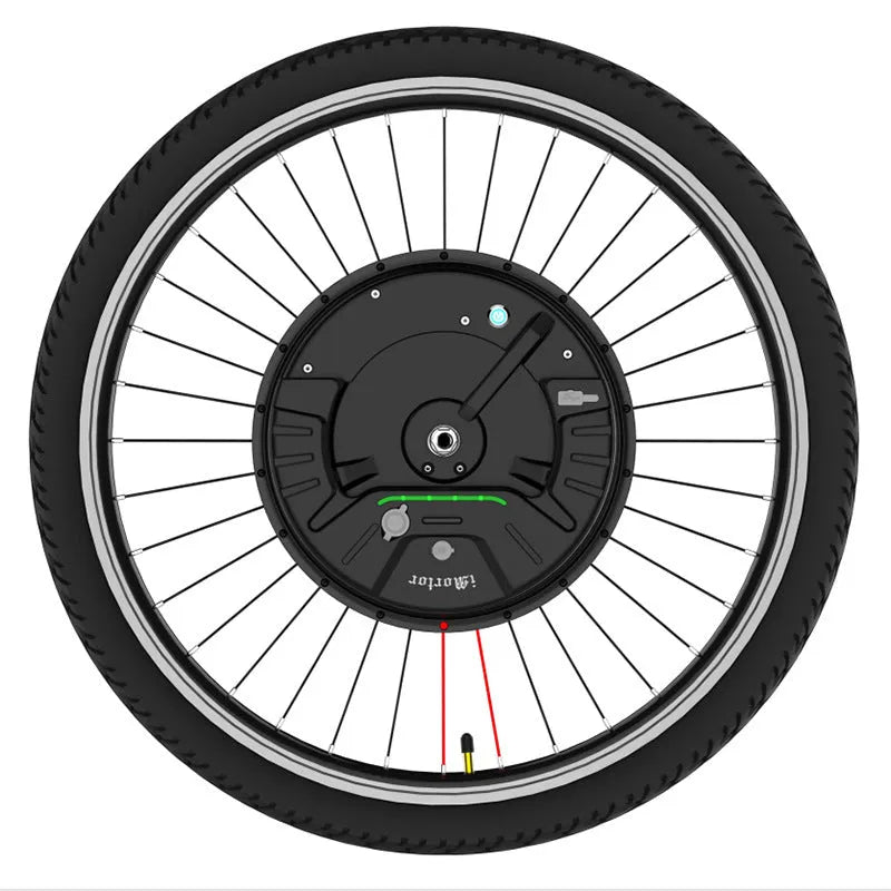 Black alloy wheel hub motor conversion kit for electric bicycle, Imotor 3.0 system.