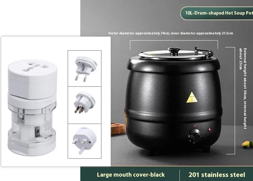 Black stainless steel electric heating insulation pot with steel cover and adapter plug