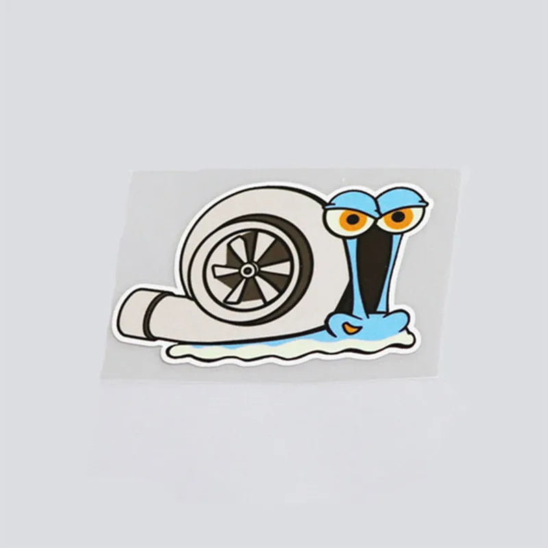 Colourful reflective snail cartoon sticker for car bumper, size 12cm by 8cm.