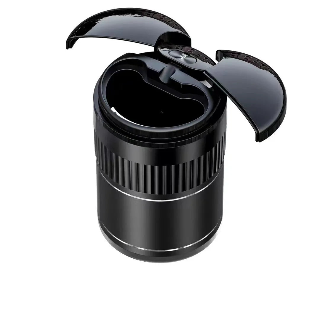 Metal automatic sensing car ashtray with touch lid in black, silver, red, or green