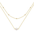 S925 sterling silver double layer pearl necklace with ball bead chain in gold finish